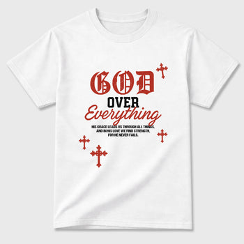 God Over Everything Graphic T-Shirt sneaker match tee designed for the Air Jordan 4 Brick After Brick, featuring coordinated color options for a perfect streetwear match. White 2 shirt.