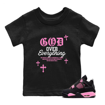 Sneaker match tees – Sneaker Tees To Match Air Jordan 4 Pink Thunder Shoes – God Over Everything Kids T-Shirt Black 1