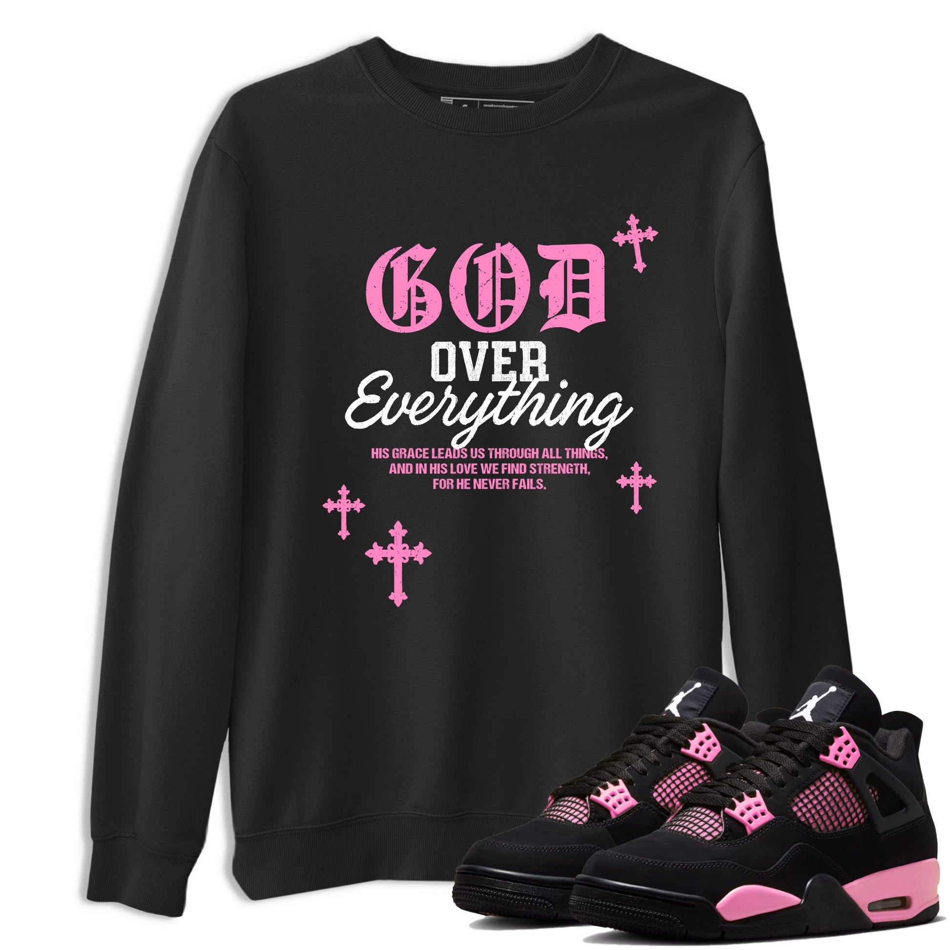 Sneaker match tees – Sneaker Tees To Match Air Jordan 4 Pink Thunder Shoes – God Over Everything Tee Black 1