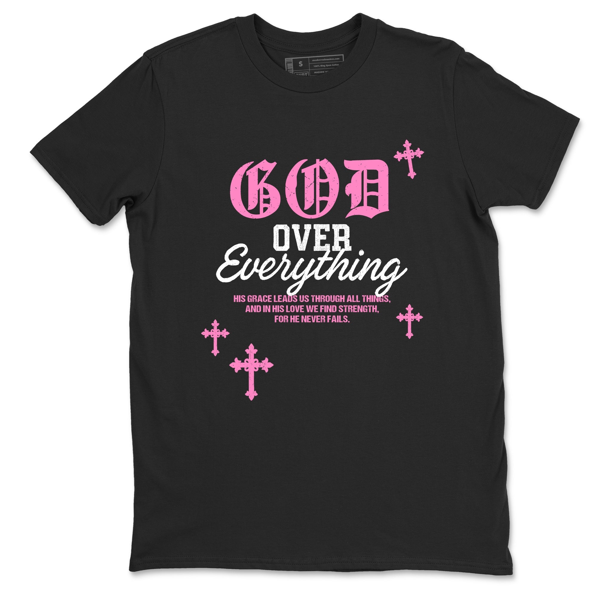 Sneaker match tees – Sneaker Tees To Match Air Jordan 4 Pink Thunder Shoes – God Over Everything Tee Black 2