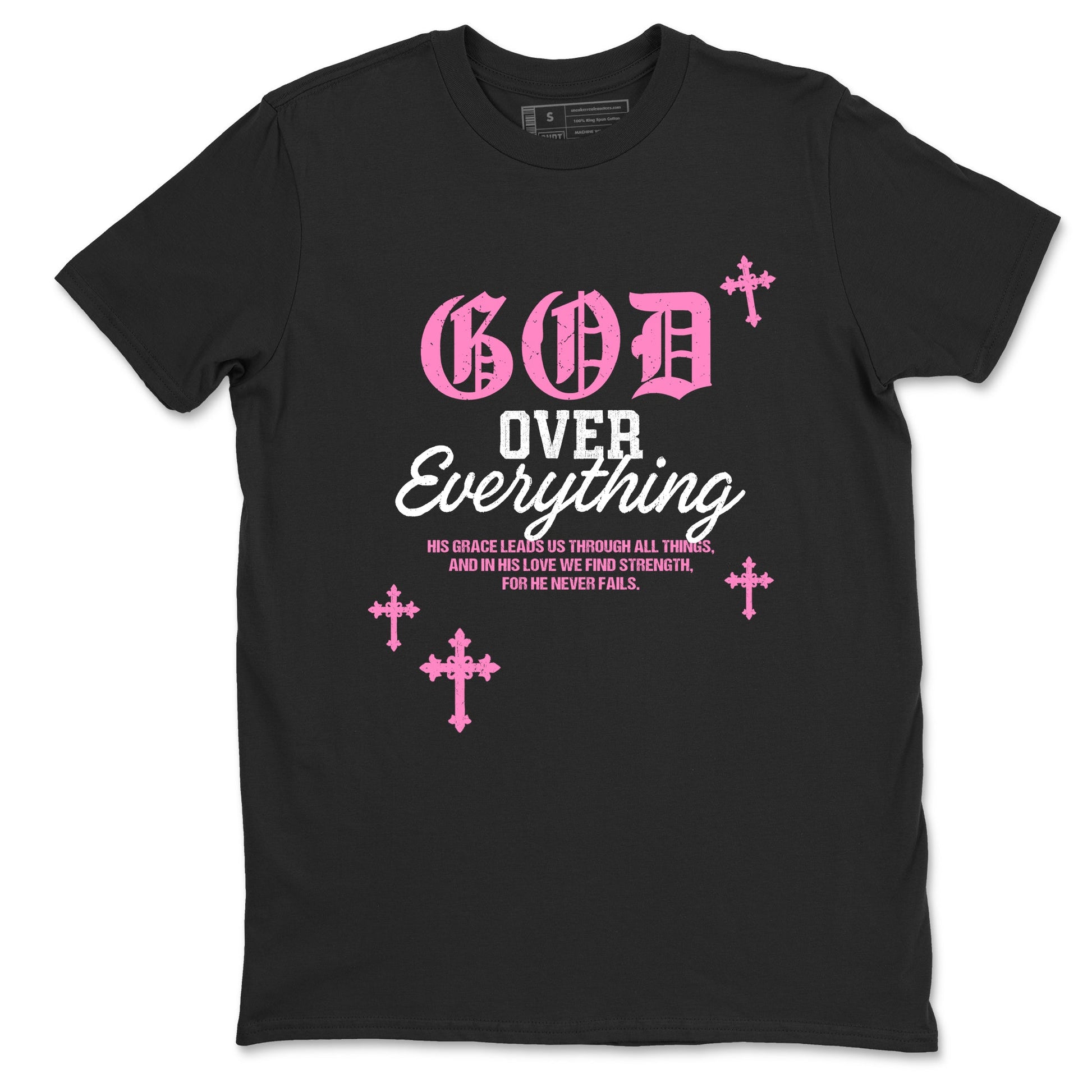 Sneaker match tees – Sneaker Tees To Match Air Jordan 4 Pink Thunder Shoes – God Over Everything Tee Black 2