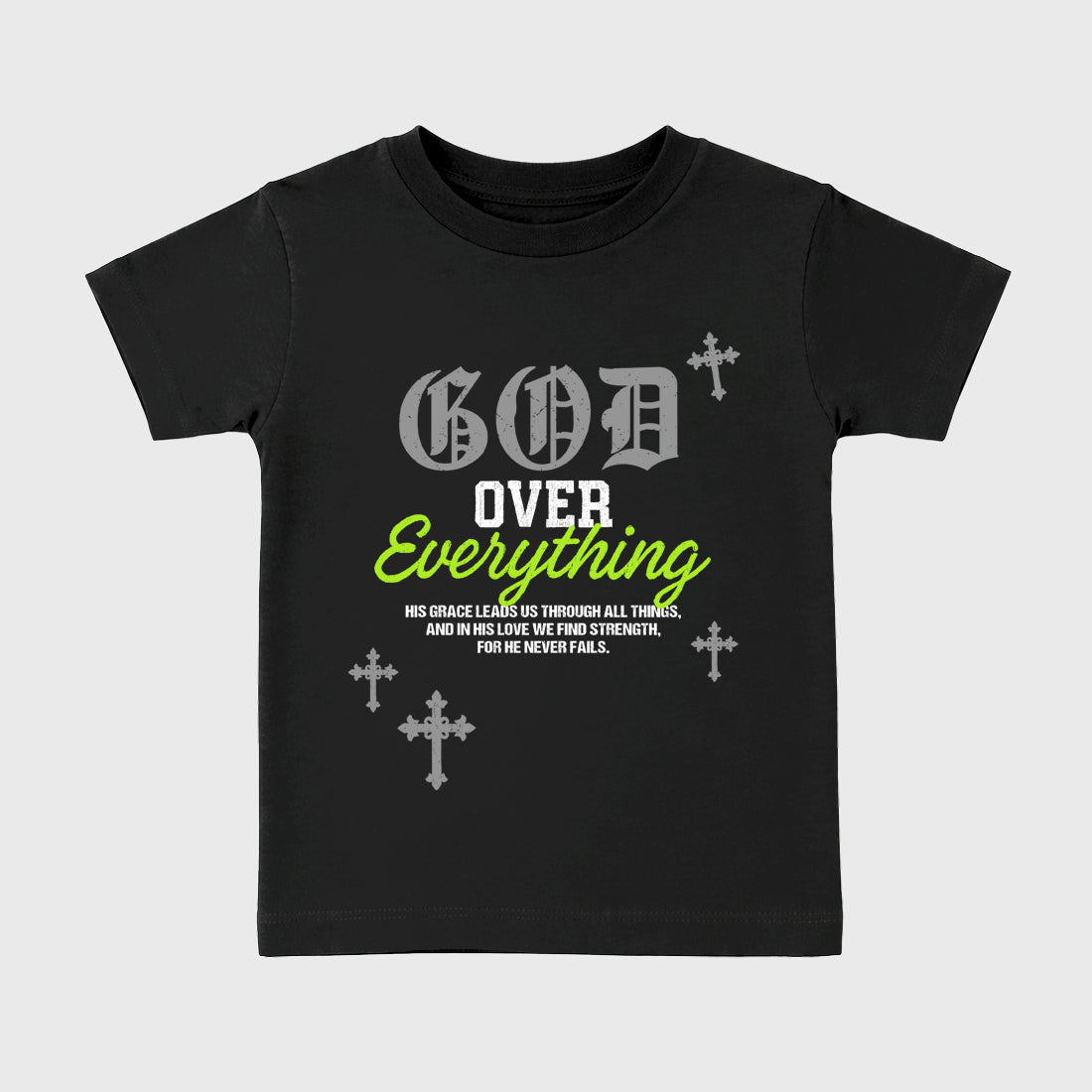 Sneakerfit graphic tee destination – Sneaker Tees To Match Air Max 90 Neon Yellow Sneakers – God Over Everything Kids T-Shirt Black 2