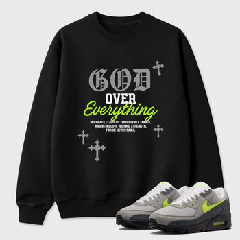 Sneakerfit graphic tee destination – Sneaker Tees To Match Air Max 90 Neon Yellow Sneakers – God Over Everything Tee Black 1