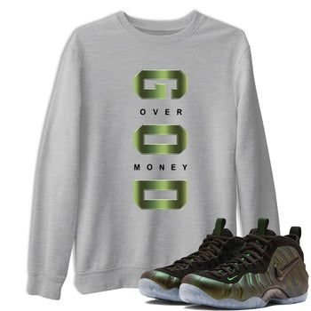 Sneaker match tees – Sneaker Tees To Match Air Foamposite One Pine Green Shoes – God Over Money Tee Heather Grey 1