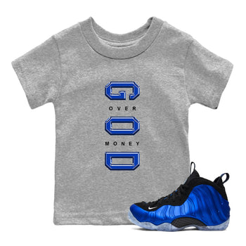 Foams One Royal shirts to match jordans God Over Money sneaker match tees Air Foamposite One Royal match shoes to clothes SNRT Sneaker Tees Youth Baby Heather Grey 1 tee