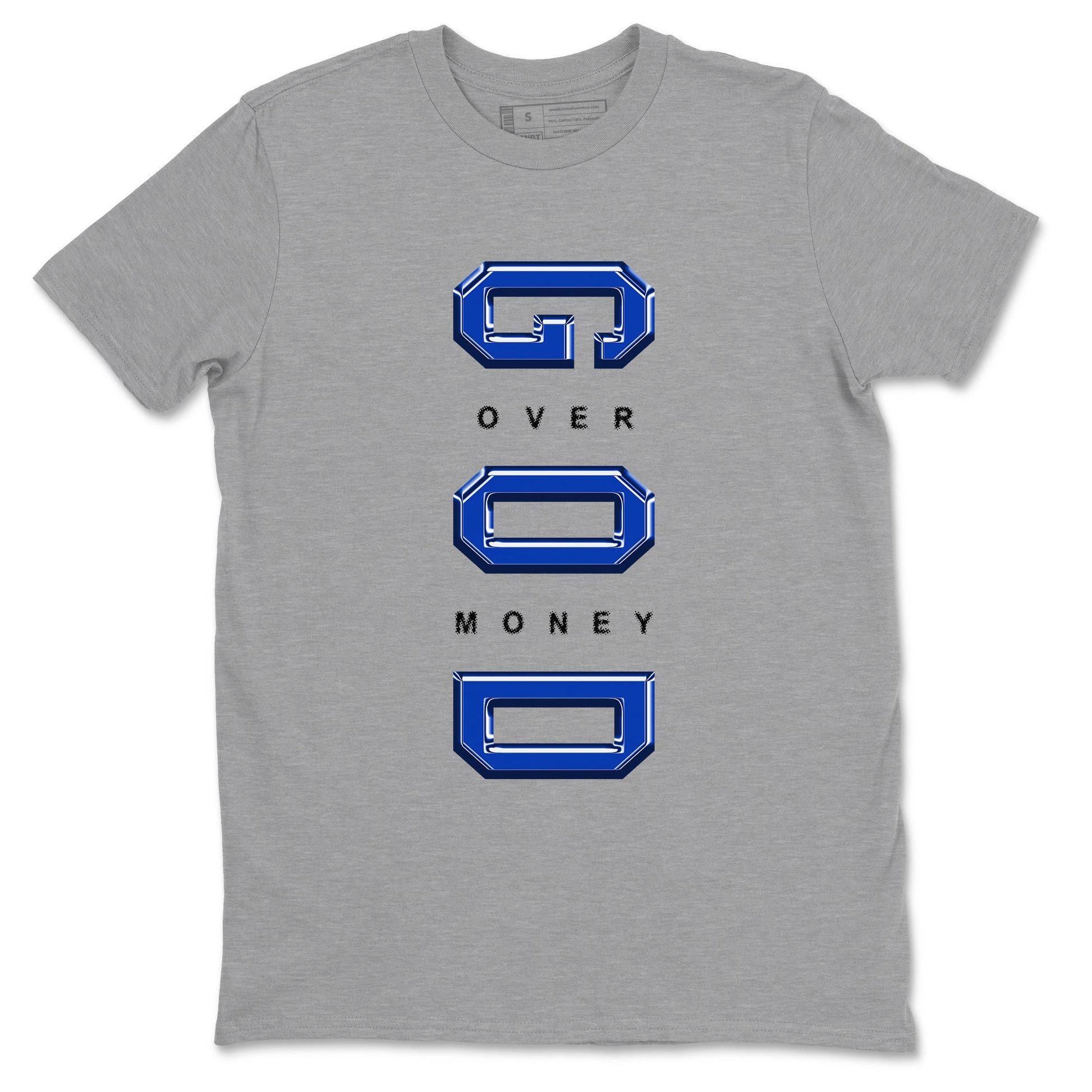 Foams One Royal shirts to match jordans God Over Money sneaker match tees Air Foamposite One Royal match shoes to clothes SNRT Sneaker Tees unisex cotton Heather Grey 2 shirts