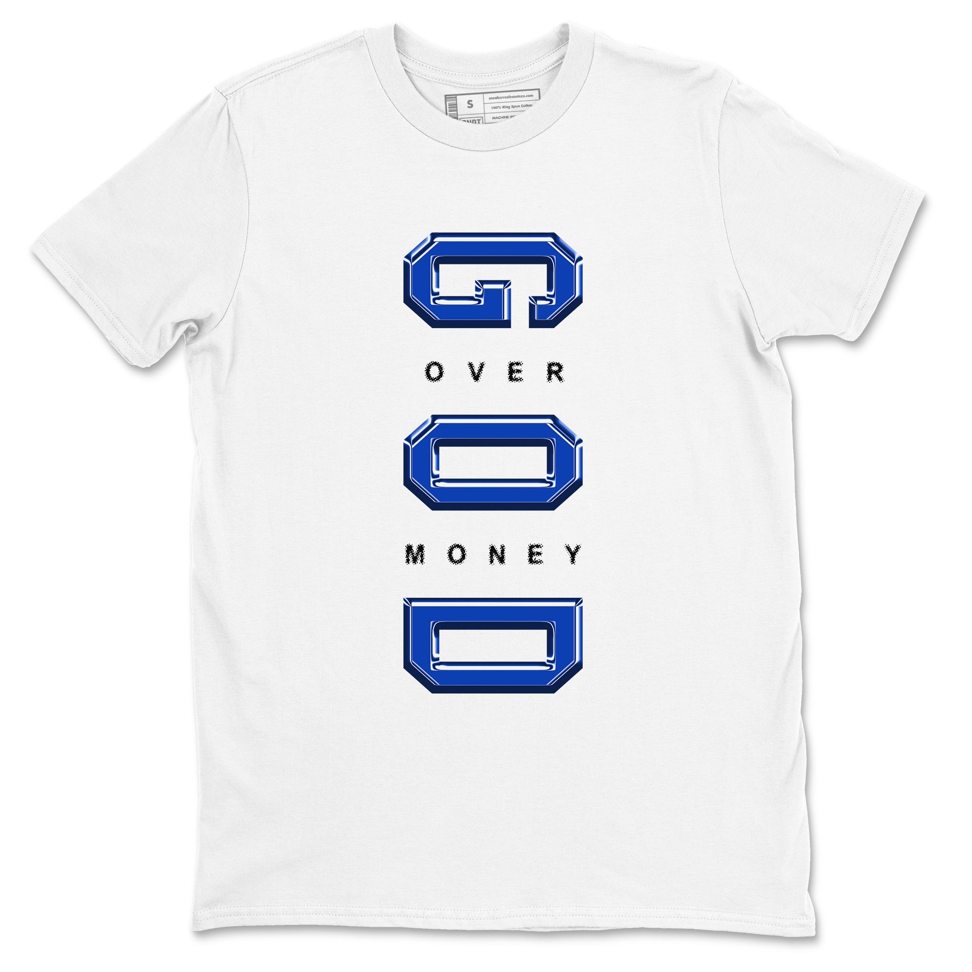 Foams One Royal shirts to match jordans God Over Money sneaker match tees Air Foamposite One Royal match shoes to clothes SNRT Sneaker Tees unisex cotton White 2 shirts