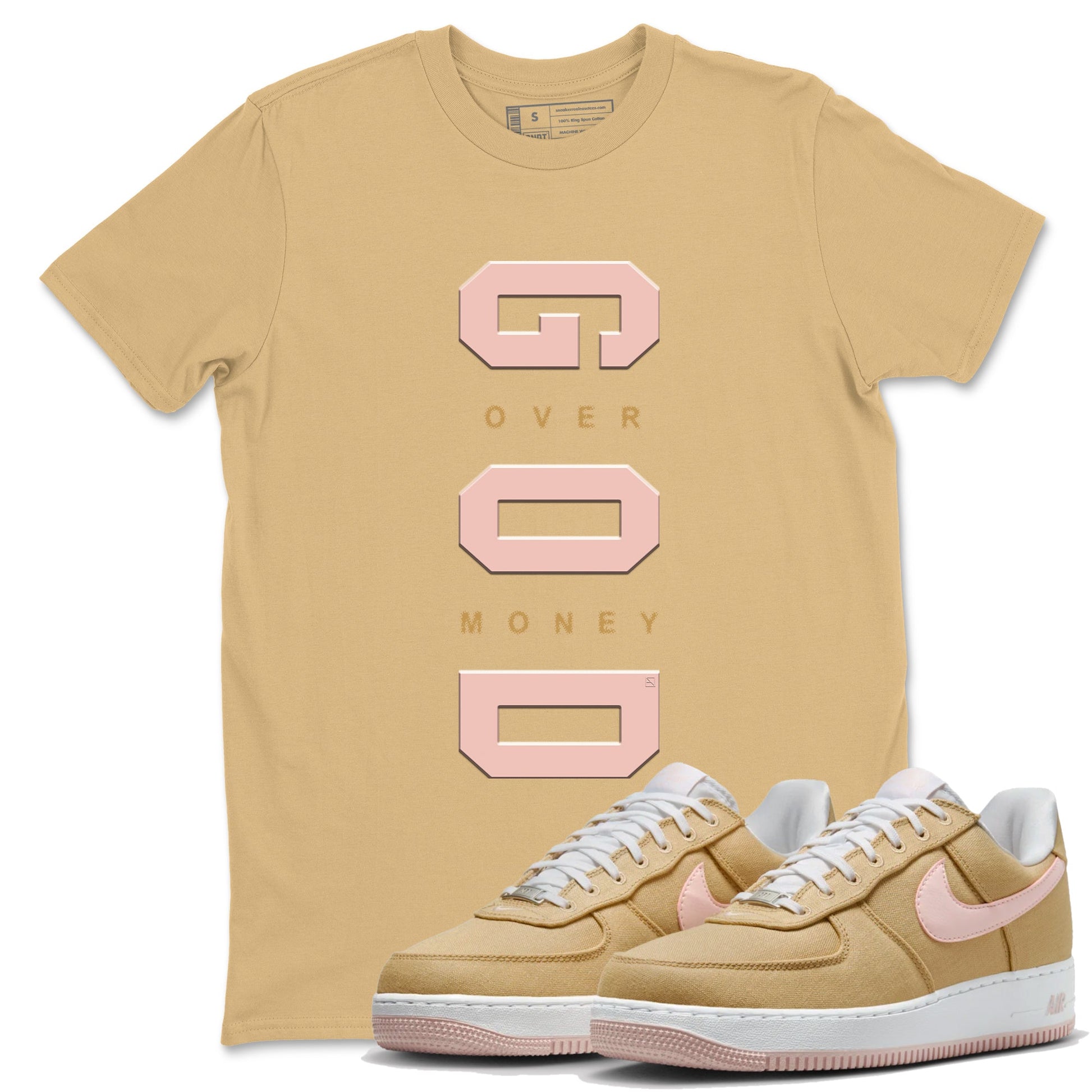 AF 1 Linen shirts to match jordans God Over Money sneaker match tees Air Force 1 Linen match shoes to clothes SNRT Sneaker Tees unisex cotton Old Gold 1 shirts