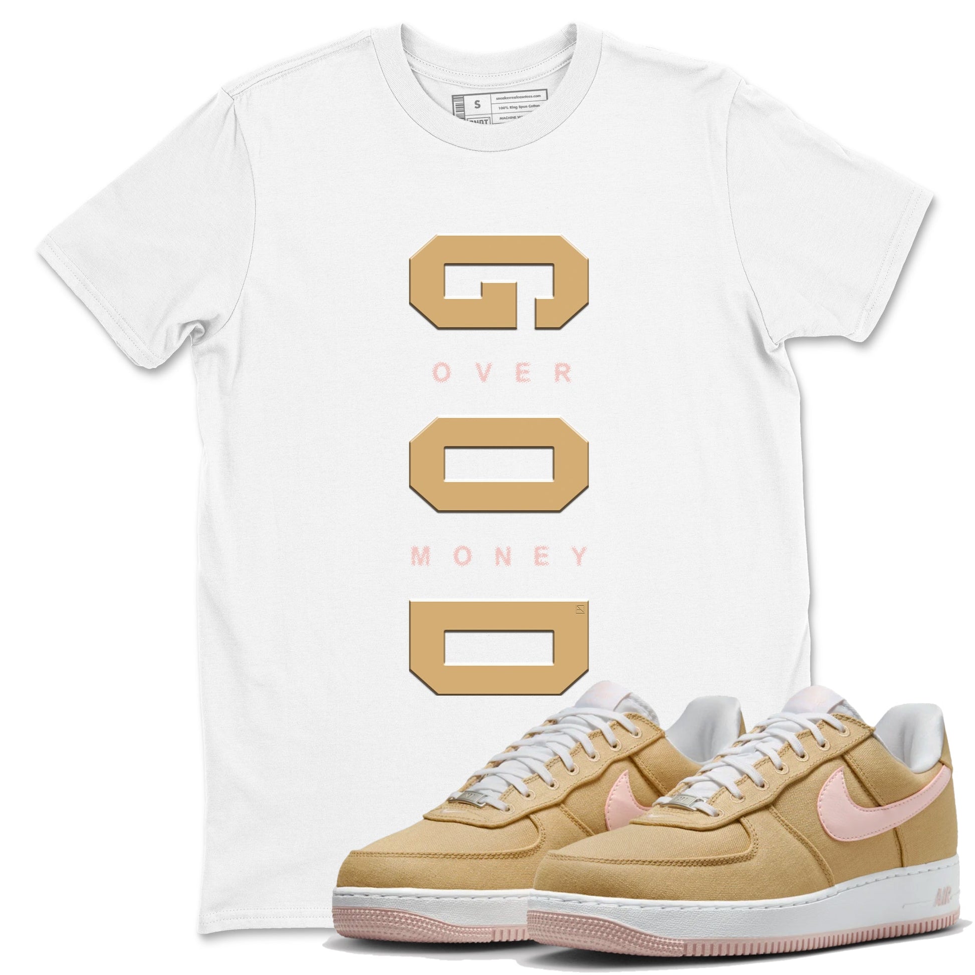 AF 1 Linen shirts to match jordans God Over Money sneaker match tees Air Force 1 Linen match shoes to clothes SNRT Sneaker Tees unisex cotton White 1 shirts