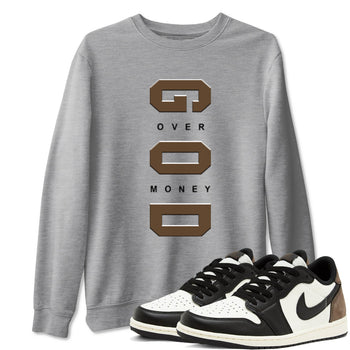 1s Mocha shirts to match jordans God Over Money sneaker match tees Air Jordan 1 Mocha match shoes to clothes SNRT Sneaker Tees unisex cotton Heather Grey 1 shirts