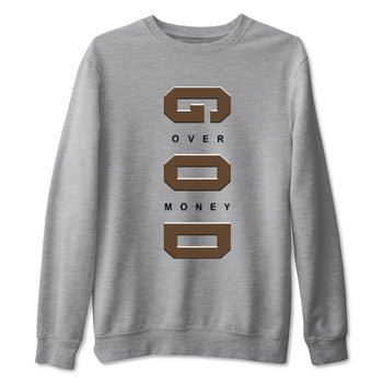 1s Mocha shirts to match jordans God Over Money sneaker match tees Air Jordan 1 Mocha match shoes to clothes SNRT Sneaker Tees unisex cotton Heather Grey 2 shirts