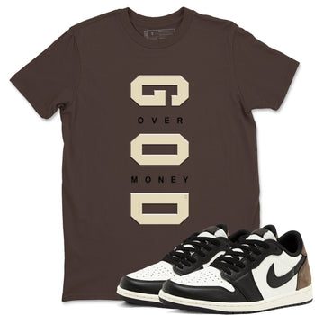 1s Mocha shirts to match jordans God Over Money sneaker match tees Air Jordan 1 Mocha match shoes to clothes SNRT Sneaker Tees unisex cotton Dark Chocolate 1 shirts