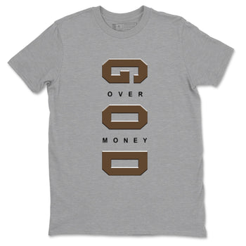 1s Mocha shirts to match jordans God Over Money sneaker match tees Air Jordan 1 Mocha match shoes to clothes SNRT Sneaker Tees unisex cotton Heather Grey 2 shirts