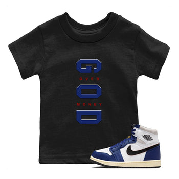 Air Jordan 1 High OG Rare Air Deep Royal Blue to match jordans God Over Money sneaker match tees Air Jordan 1 Retro High OG Rare Air match shoes to clothes SNRT Sneaker Tees Youth Baby Black 1 tee