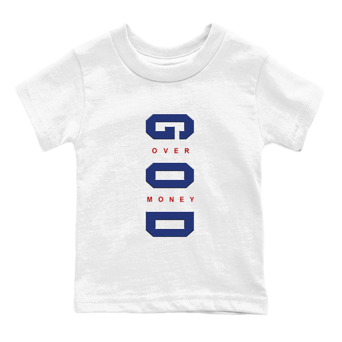 Air Jordan 1 High OG Rare Air Deep Royal Blue to match jordans God Over Money sneaker match tees Air Jordan 1 Retro High OG Rare Air match shoes to clothes SNRT Sneaker Tees Youth Baby White 2 tee