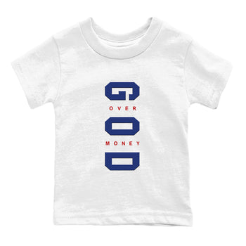 Air Jordan 1 High OG Rare Air Deep Royal Blue to match jordans God Over Money sneaker match tees Air Jordan 1 Retro High OG Rare Air match shoes to clothes SNRT Sneaker Tees Youth Baby White 2 tee