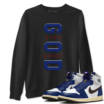 Air Jordan 1 High OG Rare Air Deep Royal Blue to match jordans God Over Money sneaker match tees Air Jordan 1 Retro High OG Rare Air match shoes to clothes SNRT Sneaker Tees unisex cotton Black 1 shirts
