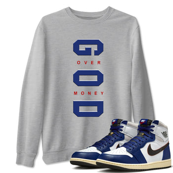 Air Jordan 1 High OG Rare Air Deep Royal Blue to match jordans God Over Money sneaker match tees Air Jordan 1 Retro High OG Rare Air match shoes to clothes SNRT Sneaker Tees unisex cotton Heather Grey 1 shirts