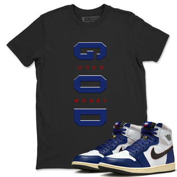 Air Jordan 1 High OG Rare Air Deep Royal Blue to match jordans God Over Money sneaker match tees Air Jordan 1 Retro High OG Rare Air match shoes to clothes SNRT Sneaker Tees unisex cotton Black 1 shirts