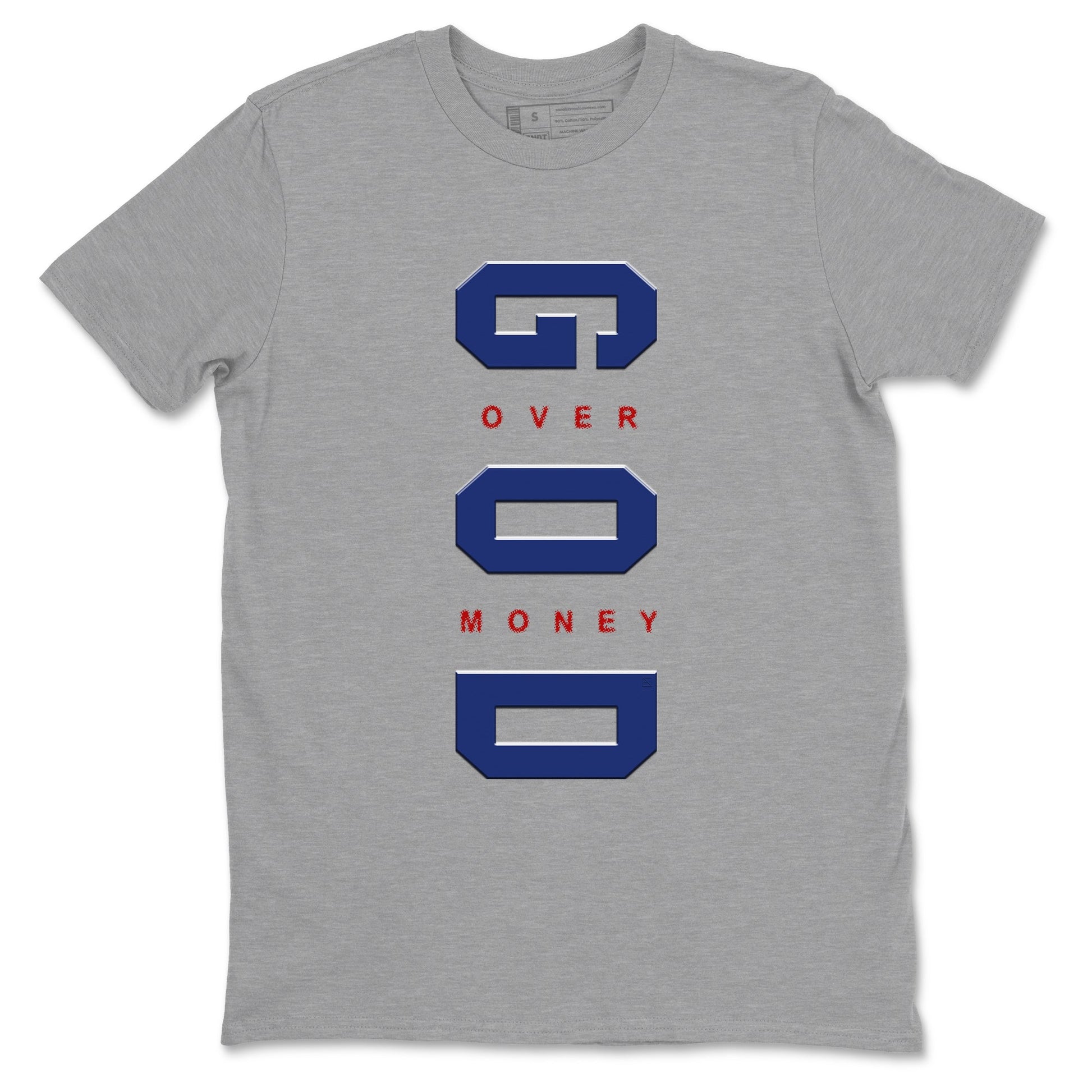 Air Jordan 1 High OG Rare Air Deep Royal Blue to match jordans God Over Money sneaker match tees Air Jordan 1 Retro High OG Rare Air match shoes to clothes SNRT Sneaker Tees unisex cotton Heather Grey 2 shirts