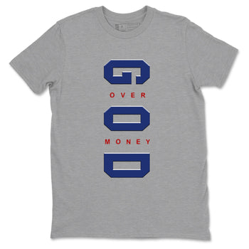 Air Jordan 1 High OG Rare Air Deep Royal Blue to match jordans God Over Money sneaker match tees Air Jordan 1 Retro High OG Rare Air match shoes to clothes SNRT Sneaker Tees unisex cotton Heather Grey 2 shirts