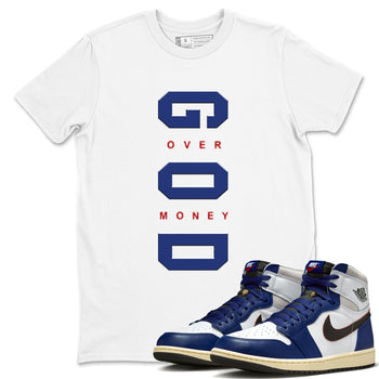 Air Jordan 1 High OG Rare Air Deep Royal Blue to match jordans God Over Money sneaker match tees Air Jordan 1 Retro High OG Rare Air match shoes to clothes SNRT Sneaker Tees unisex cotton White 1 shirts