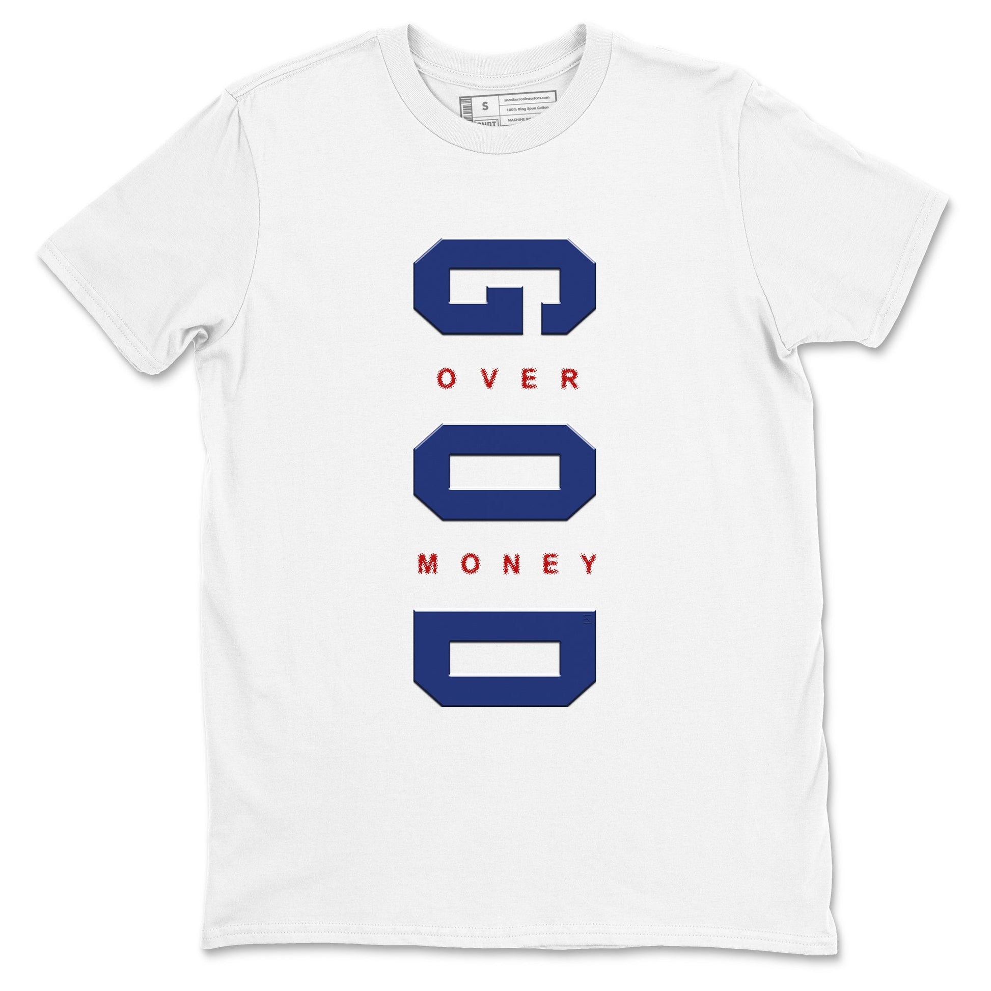 Air Jordan 1 High OG Rare Air Deep Royal Blue to match jordans God Over Money sneaker match tees Air Jordan 1 Retro High OG Rare Air match shoes to clothes SNRT Sneaker Tees unisex cotton White 2 shirts