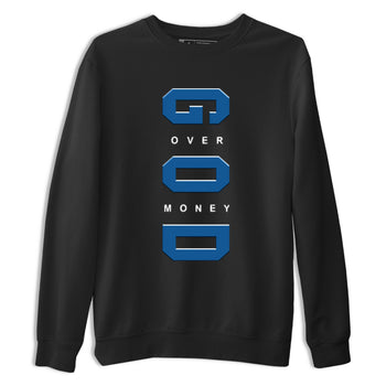 God Over Money sneaker match t-shirt styled to complete your fit with the Air Jordan 1 Travis Scott Fragment sneakers, shown in Black 2.