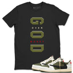 Jordan 1 Olive t shirts to match sneakers God Over Money sneaker match tees Air Jordan 1 Low x Travis Scott Reverse Olive tee SNRT Sneaker Tees unisex cotton Black 1 shirts