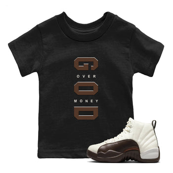 12s Baroque Brown shirts to match jordans God Over Money best t shirts to wear with jordans SoleFly x Jordan 12 Baroque Brown match shoes to clothes SNRT Sneaker Tees Youth Baby Black 1 tee