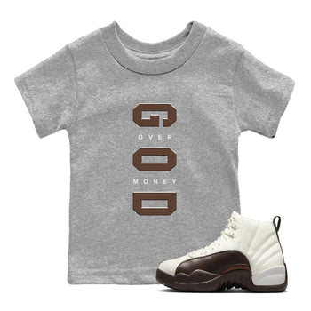 12s Baroque Brown shirts to match jordans God Over Money best t shirts to wear with jordans SoleFly x Jordan 12 Baroque Brown match shoes to clothes SNRT Sneaker Tees Youth Baby Heather Grey 1 tee