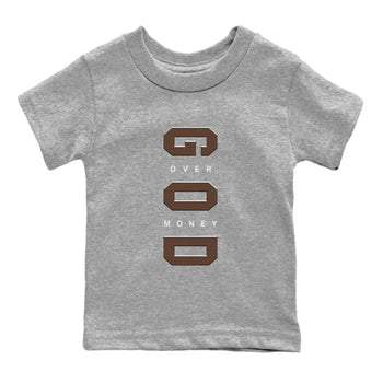 12s Baroque Brown shirts to match jordans God Over Money best t shirts to wear with jordans SoleFly x Jordan 12 Baroque Brown match shoes to clothes SNRT Sneaker Tees Youth Baby Heather Grey 2 tee