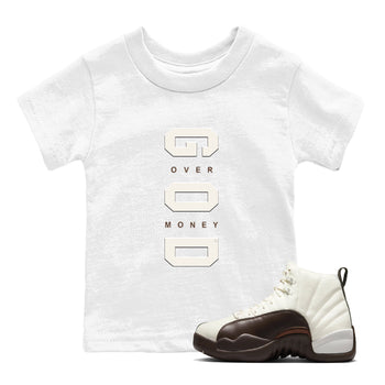 12s Baroque Brown shirts to match jordans God Over Money best t shirts to wear with jordans SoleFly x Jordan 12 Baroque Brown match shoes to clothes SNRT Sneaker Tees Youth Baby White 1 tee
