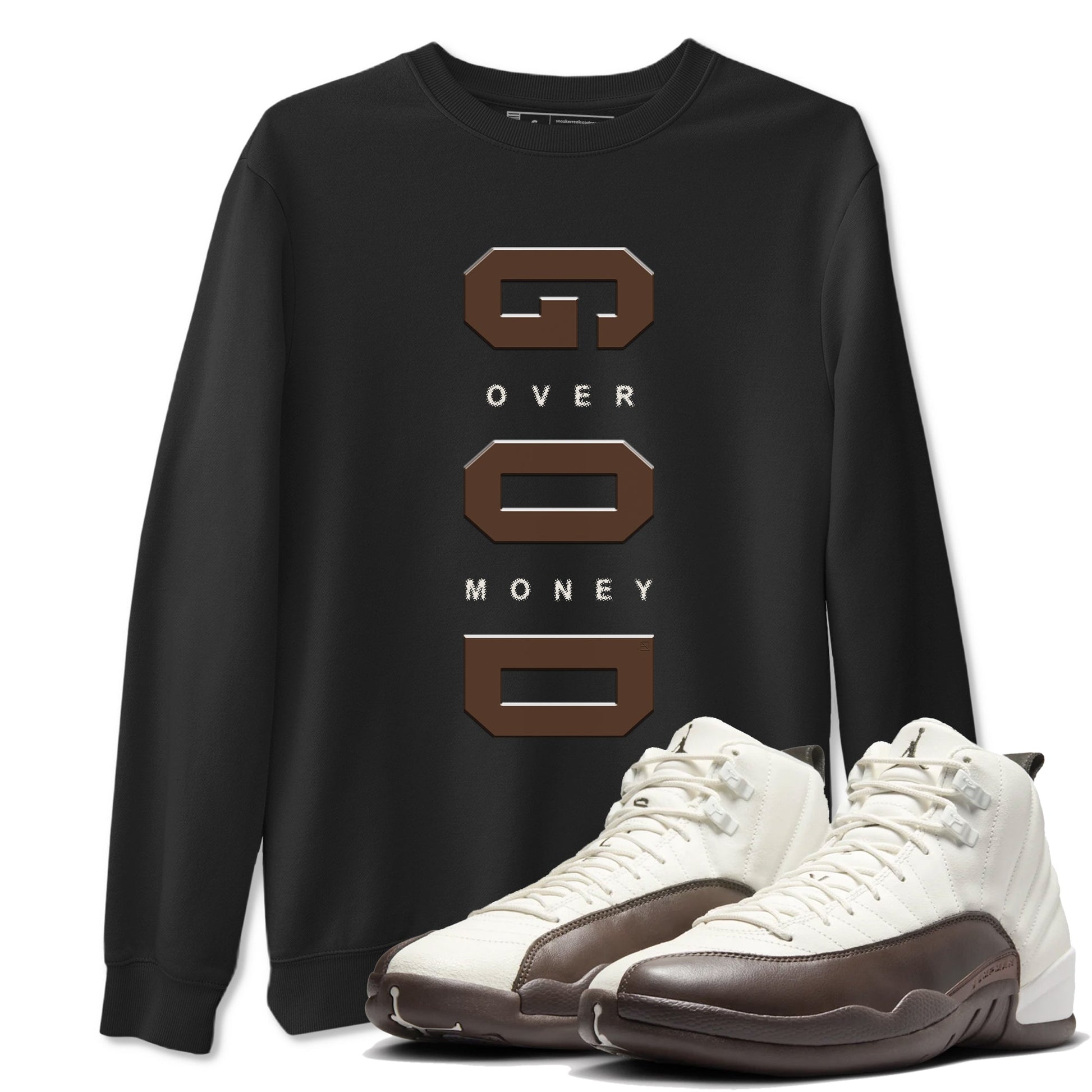 12s Baroque Brown shirts to match jordans God Over Money best t shirts to wear with jordans SoleFly x Jordan 12 Baroque Brown match shoes to clothes SNRT Sneaker Tees unisex cotton Black 1 shirts