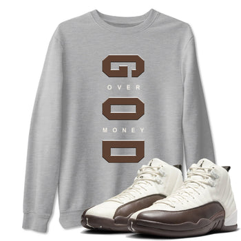 12s Baroque Brown shirts to match jordans God Over Money best t shirts to wear with jordans SoleFly x Jordan 12 Baroque Brown match shoes to clothes SNRT Sneaker Tees unisex cotton Heather Grey 1 shirts