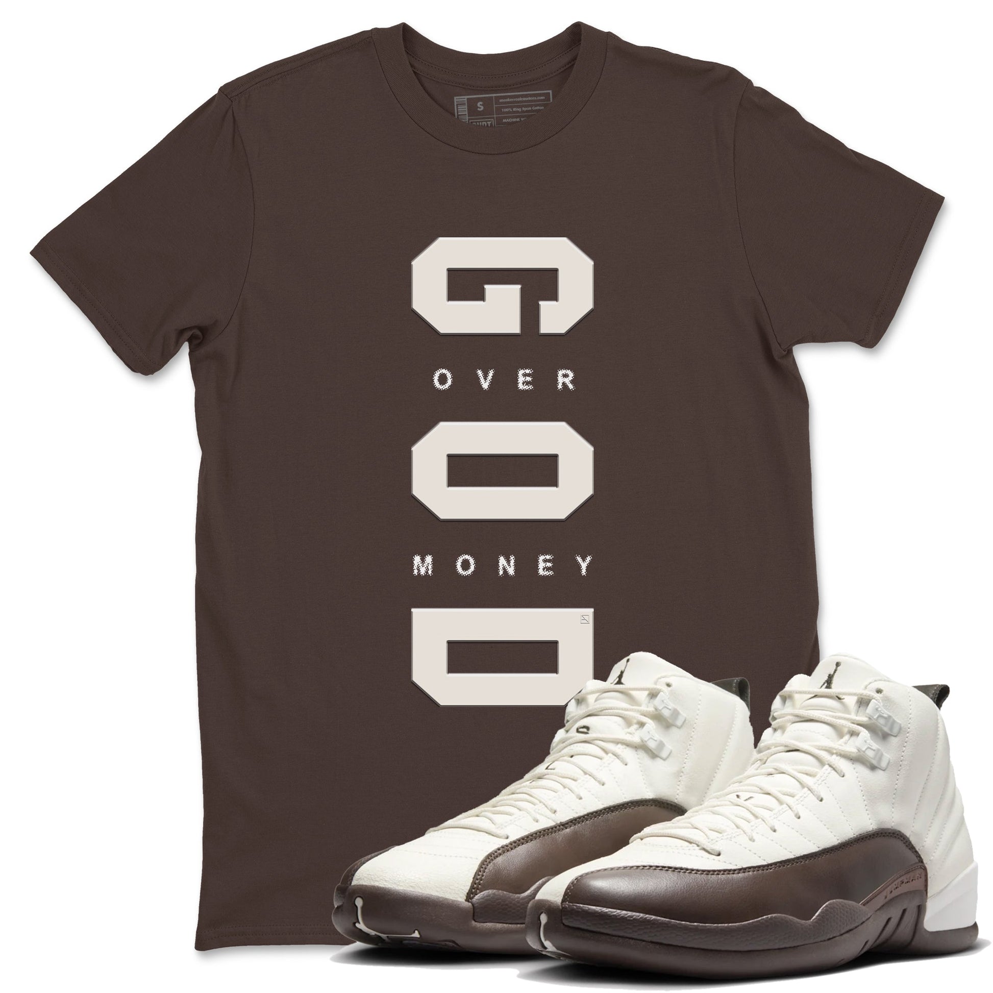 12s Baroque Brown shirts to match jordans God Over Money best t shirts to wear with jordans SoleFly x Jordan 12 Baroque Brown match shoes to clothes SNRT Sneaker Tees unisex cotton Dark Chocolate 1 shirts