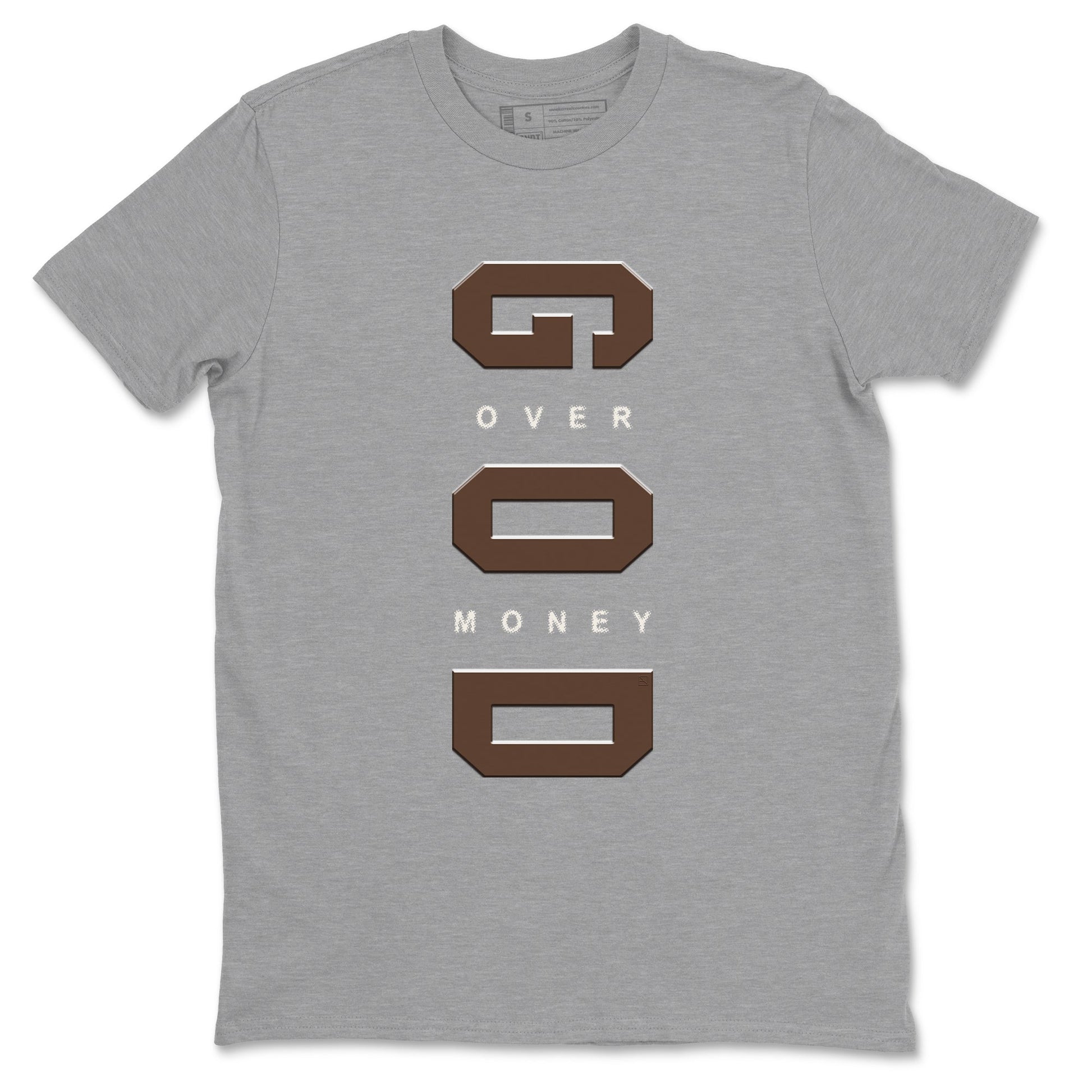 12s Baroque Brown shirts to match jordans God Over Money best t shirts to wear with jordans SoleFly x Jordan 12 Baroque Brown match shoes to clothes SNRT Sneaker Tees unisex cotton Heather Grey 2 shirts