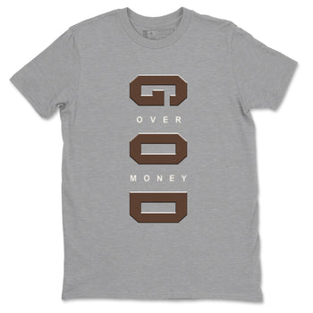 12s Baroque Brown shirts to match jordans God Over Money best t shirts to wear with jordans SoleFly x Jordan 12 Baroque Brown match shoes to clothes SNRT Sneaker Tees unisex cotton Heather Grey 2 shirts