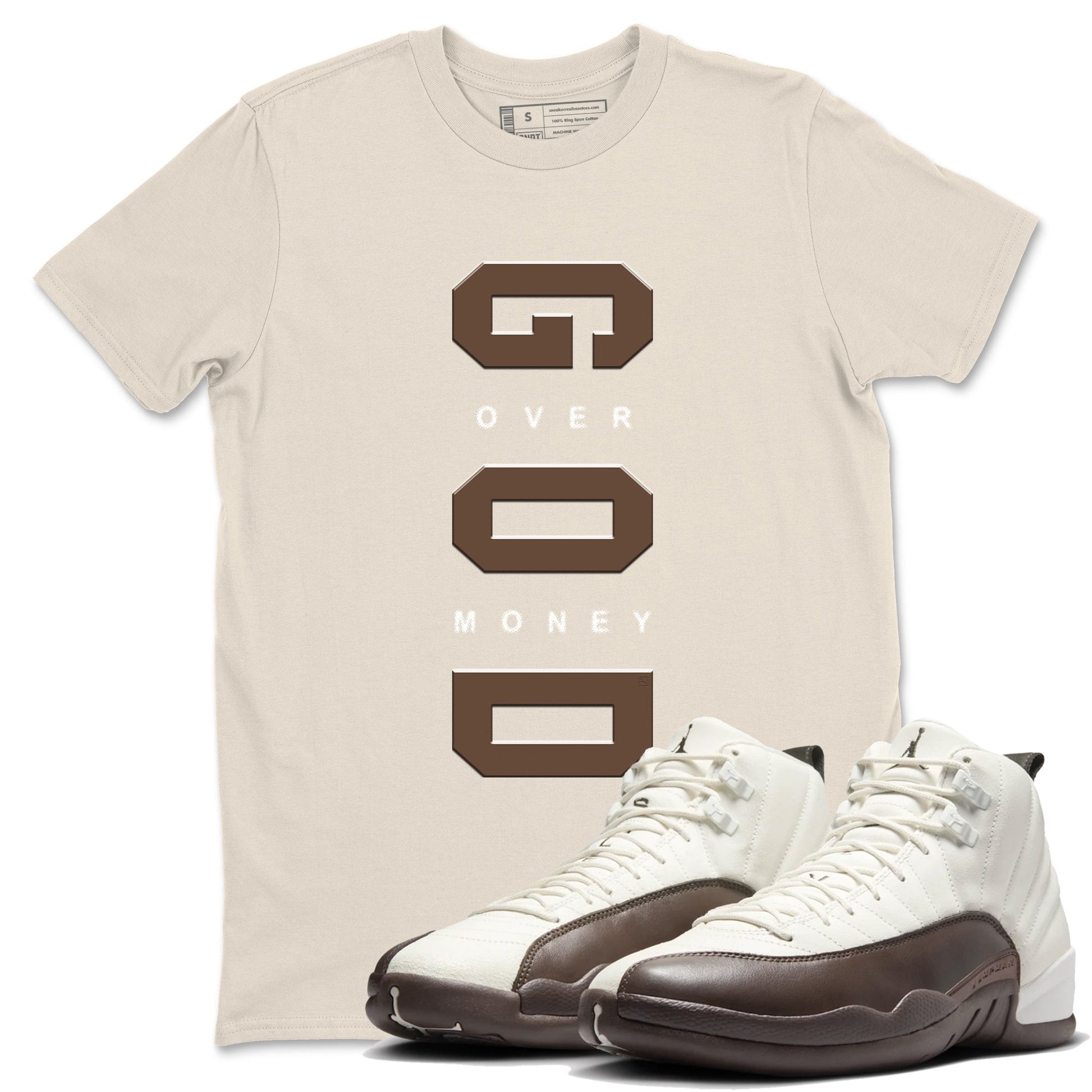12s Baroque Brown shirts to match jordans God Over Money best t shirts to wear with jordans SoleFly x Jordan 12 Baroque Brown match shoes to clothes SNRT Sneaker Tees unisex cotton Natural 1 shirts