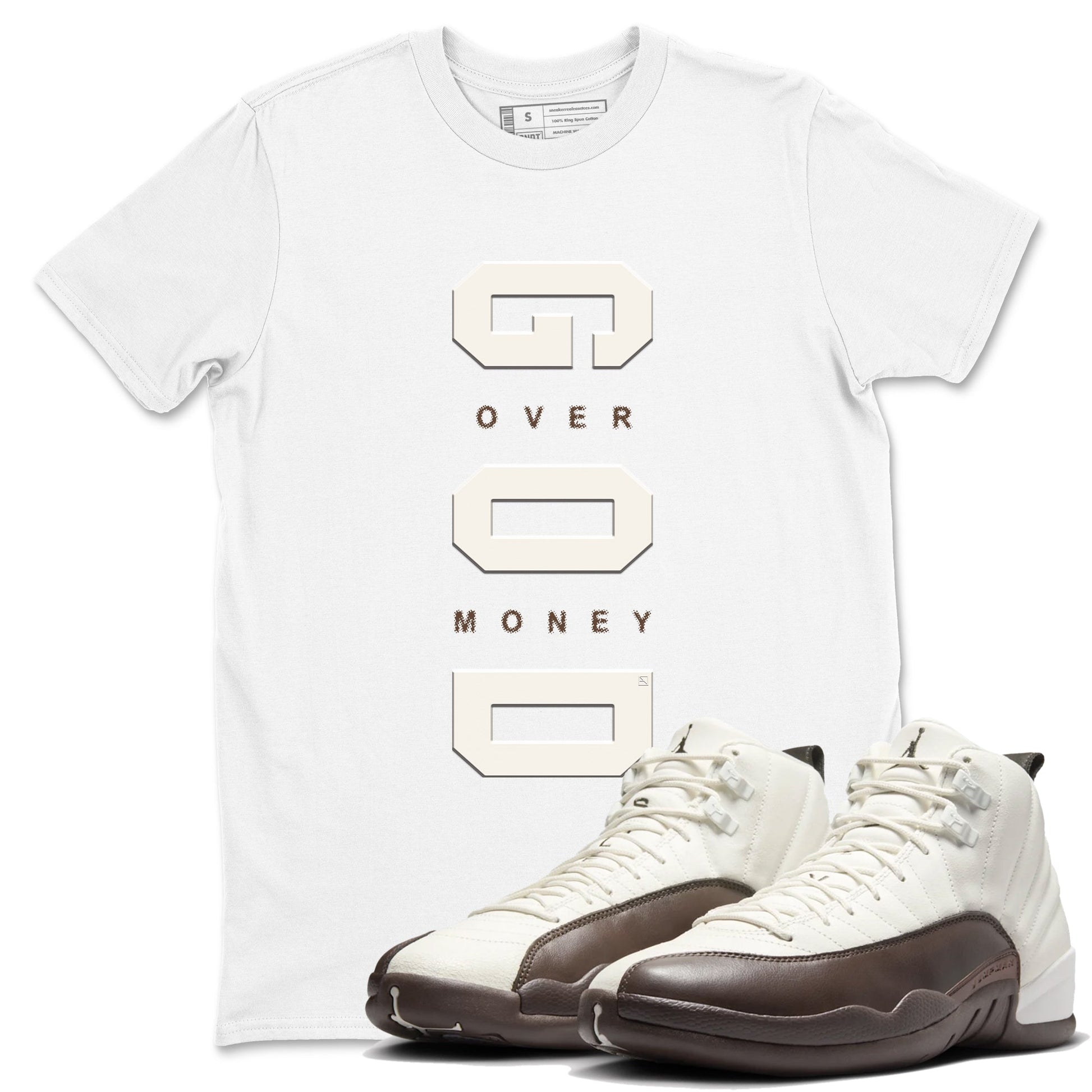 12s Baroque Brown shirts to match jordans God Over Money best t shirts to wear with jordans SoleFly x Jordan 12 Baroque Brown match shoes to clothes SNRT Sneaker Tees unisex cotton White 1 shirts