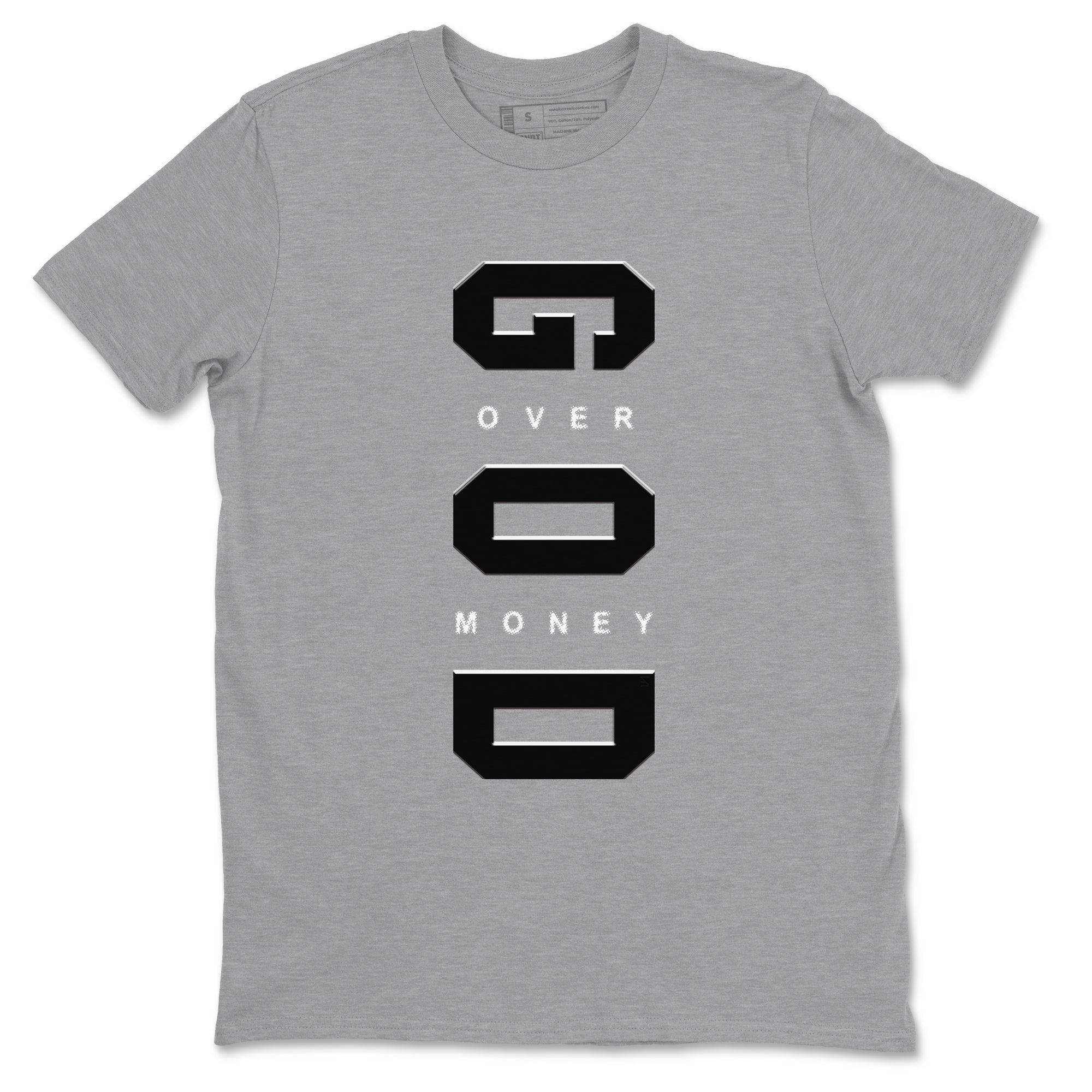 Air Jordan 12 Black And Wolf Grey t shirts to match sneakers God Over Money sneaker match tees 12s Black Wolf Grey tee SNRT Sneaker Tees unisex cotton Heather Grey 2 shirts