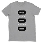 Air Jordan 12 Black And Wolf Grey t shirts to match sneakers God Over Money sneaker match tees 12s Black Wolf Grey tee SNRT Sneaker Tees unisex cotton Heather Grey 2 shirts