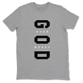 Air Jordan 12 Black And Wolf Grey t shirts to match sneakers God Over Money sneaker match tees 12s Black Wolf Grey tee SNRT Sneaker Tees unisex cotton Heather Grey 2 shirts