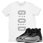 Air Jordan 12 Black And Wolf Grey t shirts to match sneakers God Over Money sneaker match tees 12s Black Wolf Grey tee SNRT Sneaker Tees unisex cotton White 1 shirts