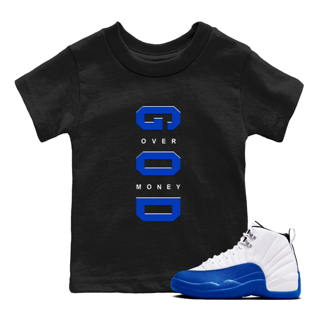 12s Blueberry shirts to match jordans God Over Money sneaker match tees AJ12 Retro Blueberry match shoes to clothes SNRT Sneaker Tees Youth Baby Black 1 tee