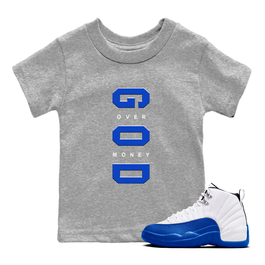 12s Blueberry shirts to match jordans God Over Money sneaker match tees AJ12 Retro Blueberry match shoes to clothes SNRT Sneaker Tees Youth Baby Heather Grey 1 tee