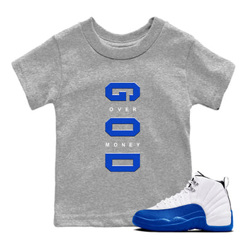 12s Blueberry shirts to match jordans God Over Money sneaker match tees AJ12 Retro Blueberry match shoes to clothes SNRT Sneaker Tees Youth Baby Heather Grey 1 tee