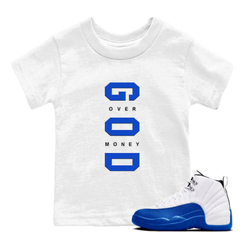 12s Blueberry shirts to match jordans God Over Money sneaker match tees AJ12 Retro Blueberry match shoes to clothes SNRT Sneaker Tees Youth Baby White 1 tee
