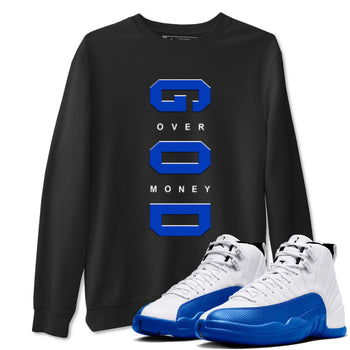 12s Blueberry shirts to match jordans God Over Money sneaker match tees AJ12 Retro Blueberry match shoes to clothes SNRT Sneaker Tees unisex cotton Black 1 shirts