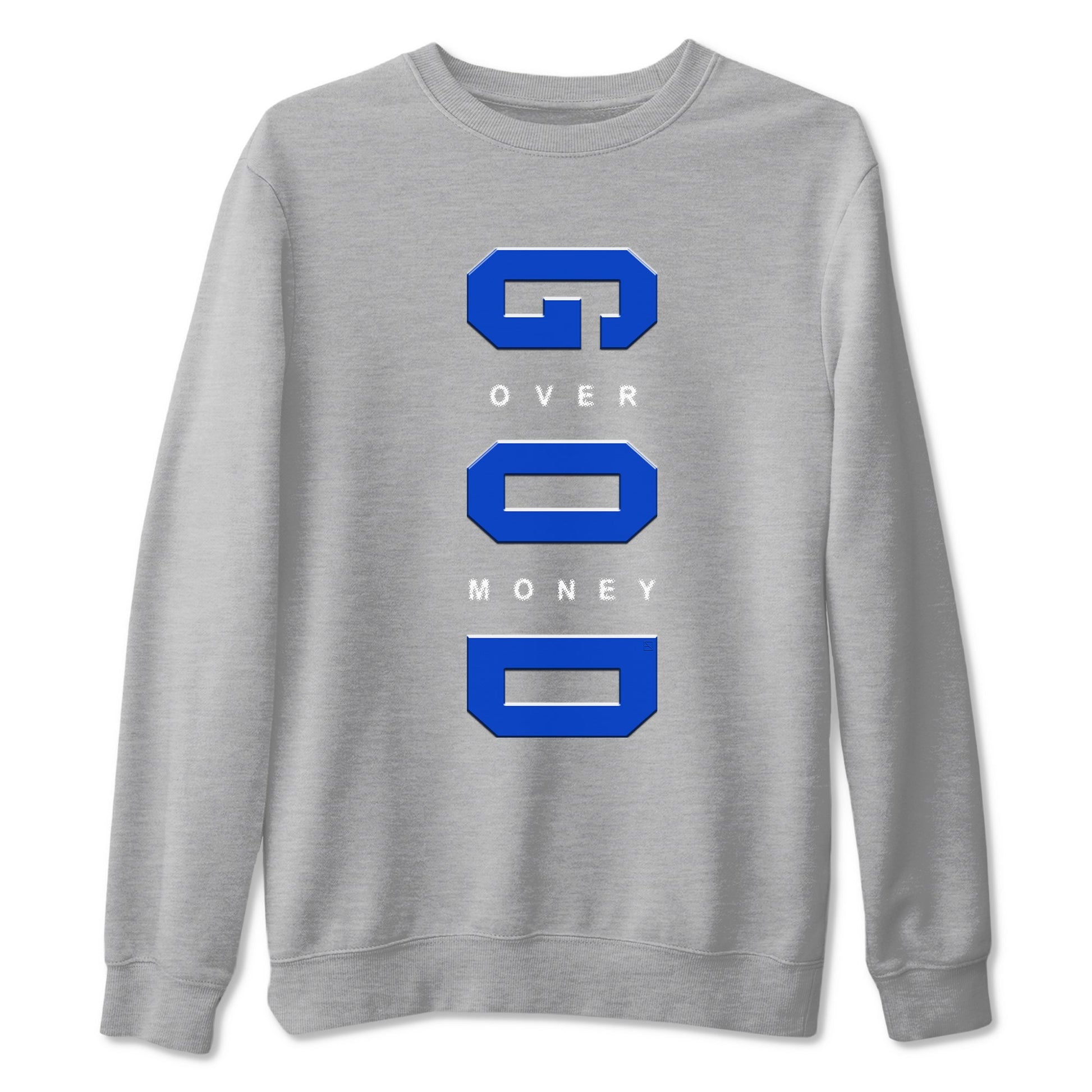 12s Blueberry shirts to match jordans God Over Money sneaker match tees AJ12 Retro Blueberry match shoes to clothes SNRT Sneaker Tees unisex cotton Heather Grey 2 shirts